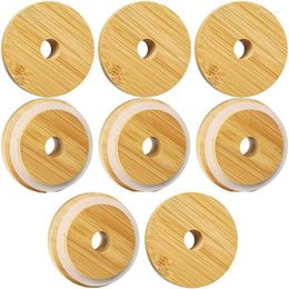 Bowls 8 PCS Can Bowl Cover For Beer Bamboo Jar Regular Mouth 70Mm With Straw Hole Drinking Glass