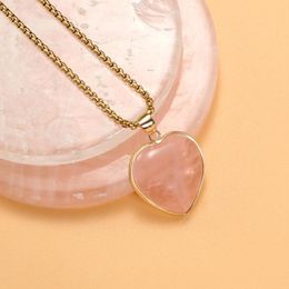 Pendant Necklaces Natural Stone Quartz Necklace Heart Shape Tiger Eye Stainless Steel Chain For Women Trendy Jewelry Party Gifts