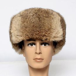 Berets High Quality Natural Real Fur Hat Winter Warm Sheepskin Hats Outdoor Ear Snow Caps Genuine Bomber
