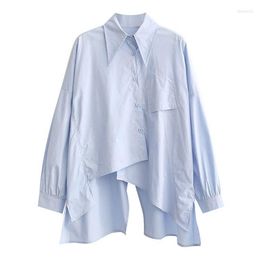 Women's Blouses Autumn Solid Cotton Women Oversize Shirts Single Breasted Long Sleeve Lady Asymmetrical Blouse Black White Blue