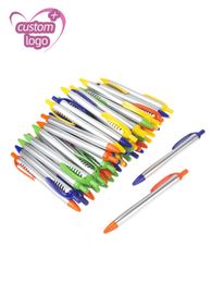 Pens Lot 50pcs Silver Plastic Barrel Ball Pens Promotion Ballpoint Pen Custom Gift Pen Personalized Giveaway Advertise Freebie