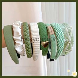 Bandanas Headbands for Women Green Colour Headband Sponge Wide Hairband Summer Fashion Elegant Hair Hoop Hair Accessories x0628