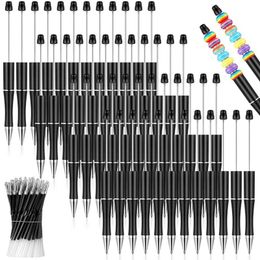 Pens 50Pcs Plastic Beadable Pen Bulk Bead Ballpoint Pen Shaft Black Ink Beaded Pens With 50 Refills For DIY Making Gift Blue