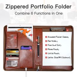 Folder Multifunctional A4 Conference Folder Business Stationery Folder Leather Contract File Folders Zippered Organiser Card Holder