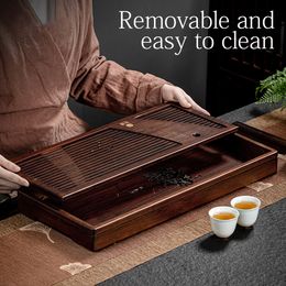 Dishes Plates Solid Wood Tea Board Bamboo Tray With Water Torage Drainage Tank Puer Table Saucer Drawer For Ceremony Teaware Tool 230627