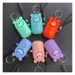 Keychains Lanyards 6 Colors 130Db Bear Alarm Personal Led Flashlight Self Defense Keyrings Safety Security Alert Device Key Chain Dhzht