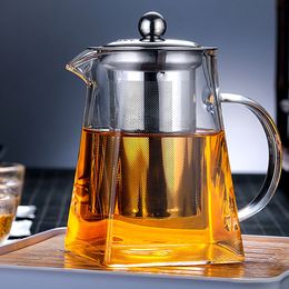 Water Bottles Teapot Glass With Infuser Heated Resistant Container Flower Tea Herbal Pot Mug Clear Kettle Square Filter Teaware 230627
