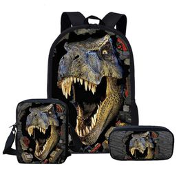 School Bags 3pcs/Set Kids Boys Girls Schoolbag Backpack Cute Dinosaur 3D Print Student School Bags Animal Teenagers Boys Girls Book Bag 230627