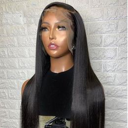 26Inch 180%Density Natural Black Pre Plucked Brazilian Silky Straight Soft Lace Front Wig For Women With Baby Hair Daily Wigs