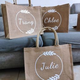 Gift Wrap Personalised Beach Jute Tote Bag Reusable Shopping Storage Handbag Burlap Bag Custom Wedding Party Decoration Bridesmaid Gifts 230627