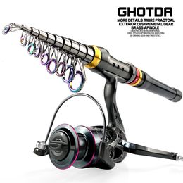 Spinning Rods Gda Superhard Telescoping Carbon Rod and Reel Set 1.8-3.6m Gear Ratio 5.2 1 High-strength Fishing Reel 230627