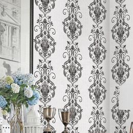 Wallpapers European Living Room Embossed Textured Damascus Wallpaper Rolls 3D Wall Paper Home Decor Damask Classic Black White