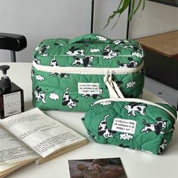 Cosmetic Bags Cases Hylhexyr Cute Dog Sheep Pattern Cotton Wash Bag Flap Storage Bags Portable Soft Large Capacity Makeup Pouch With Zipper 230627