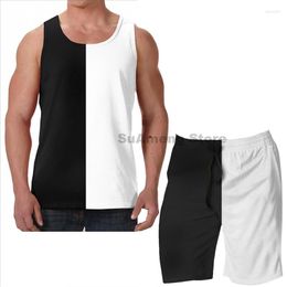Men's Tracksuits Summer Funny Print Men Tank Tops Women Black And White Beach Shorts Sets Fitness Vest