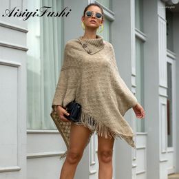 Women's Sweaters Autumn Winter Knitted Cloak Sweater Women Loose Warm Tassel Shawl Knitting Woman Pullovers