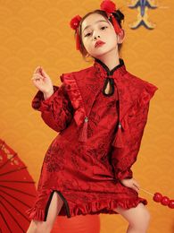 Ethnic Clothing 2023 Girls' Dress Red Chinese Style National Tide Catwalk Year Spring And Summer Children's Cheongsam