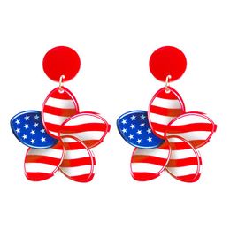 American Independence Day Earrings Red Blue Stripes Flag Ethnic Acrylic Hanging Earrings