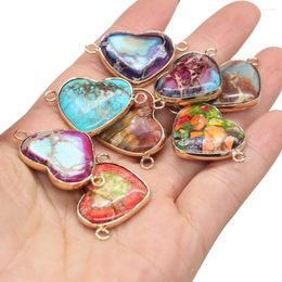 Pendant Necklaces Natural Stone Heart Shape Colourful Emperor Charm For Jewellery Making DIY Necklace Accessories Gift 31x20mm