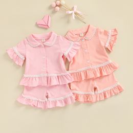 Clothing Sets Kids Baby Girl Sleepwear Set T shirt and Shorts Pyjamas Fashion Lace Trim Short Sleeve Tops Pants Home Clothes 1 7T 230627