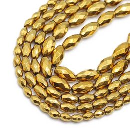 Beads Faceted Oval Gold Hematite Natural Stone Rice Grains Spacers Loose For Jewelry Making Diy Bracelet Necklace 3x5/4x6/6x12MM