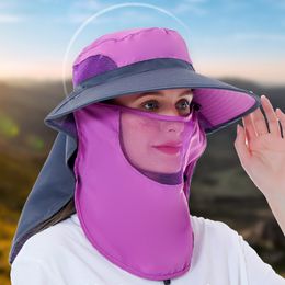 Summer Women Bucket Hat with Shawl and Veil Breathable Mesh Outdoor Hiking Fishing Horsetail Hat Quick Drying Waterproof Sun Hat