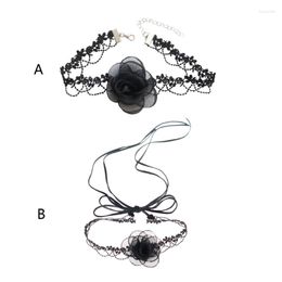 Pendant Necklaces F19D Camellia Necklace Elegant Collarbone Chain Black Lace Collar