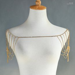 Chains 2023 Est Gold Color Exquisite Crystal Shoulder Necklace For Women Brides Handmade Fashion Jewelry Accessories1