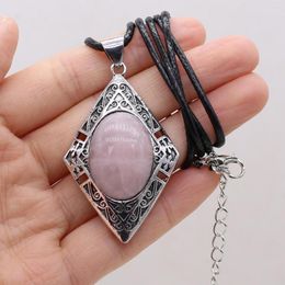 Pendant Necklaces Natural Abalone Shell Alloy Rhombus Rose Pink Quartz Amethyst Charms For Jewellery Making DIY Necklace Party Gift