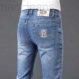 Men's Jeans designer European Summer Slim Fit Embroidery Fashion Brand Elastic Small Straight Leg Pants Versatile High end Casual for Men V6VE