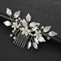 Hair Clips Beaded Hairpins Bride Jewellery For Women Crystal Pearl Flower Silver Colour Combs Girls Daily Side Pins Wedding