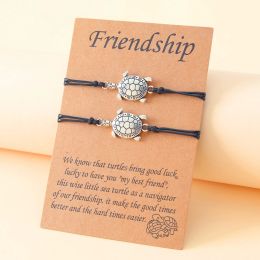 Fashion Personality Small Turtle Alloy Handmade Friendship Card Hand Women Bracelet Adjustable Bangle