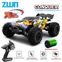 Electric/RC Car Electric/RC Car ZWN 1 16 70KM/H Or 50KM/H 4WD RC Car With LED Remote Control High Speed Drift Monster Truck for Kids vs Wltoys 144001 Toys 240314