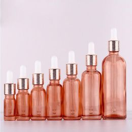 Empty Rose Gold Glass Bottles 5-100ml Dropper Container With 6 Colours Cap And Droppers Tip Uorfr