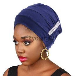 Bandanas New Cotton Pearled Turban With Elastic Head Scarf Headwraps For Women Muslim Hijab Hair Loss Chemo Cap Casual Hair Accessories x0628