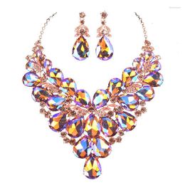 Necklace Earrings Set Gorgeous Peach AB Colour Crystal Bridal Wedding Earring For Brides Women Jewellery