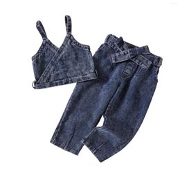 Clothing Sets Summer Girl's Denim Suit Sleeveless Suspender Top Trousers For Girls 1 To 6 Years