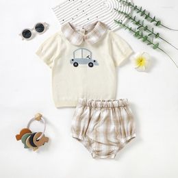 Clothing Sets Baby Clothes Cotton Knitted Infant Girls Boys Pullover Shorts Summer Fashion Turn-down Collar Children Sweater Pants 2PC