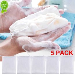 New 5pcs Bubble Foaming Net Bathing Soap Bubble Net Facial Care Cleaning Assistant Tool Exfoliating Body Wash Net Bag Bathroom Tools