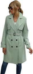 여성 트렌치 코트 패션 가을 겨울 얇은 여성 단색 더블 브레스트 벨트 사무실 레이디 우아한 긴 방풍 코트
