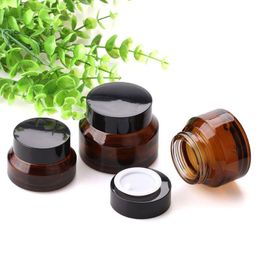 Wholesale 15g 30g 50g Cosmetics Cream Jar Brown Cream Eye Shadow Nails Powder Empty Container Glass Lotion Bottles Aedtk