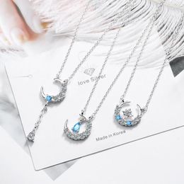 Chains Blue Star Moon Tassel Water Drop Silver Color For Woman Simple Design Pendant Fashion Necklaces 2023 Jewelery