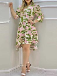 Floral Print Button Design Shirt Dress Women Long Sleeve Casual Daily Midi Work Dress L230619