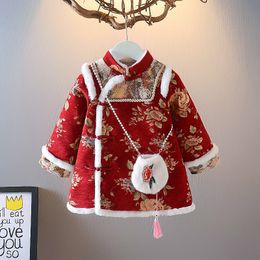 Girl's Dresses Winter Girls Clothing Kids Princess Tang Cheongsam Qipao Dress Embroidery Cotton Pad Children Baby Red Year Wear Vestidos 230628