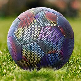 Balls Luminous Reflective Football Size 5 PU Glowing Soccer Ball Standard Holographic Sport Entertainment for Adults Practise Training 230627