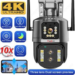 4K 8MP Outdoor Wifi Camera Dual-Lens Dual-Screens PTZ Camera 10x Zoom Fixed-point Camera Auto Tracking Two Way Audio IPC360 Home L230619