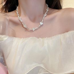 Pendant Necklaces Fashion Pearl Crystal Butterfly Double Layer Necklace For Women Girl Simple Temperament Collarbone Statement Jewelry Gifts