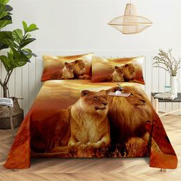 Set Lion, Leopard, Tiger 0.9/1.2/1.5/1.8/2.0m Bedding Digital Printing Polyester Bed Flat Sheet with Pillowcase Print Bedding Set