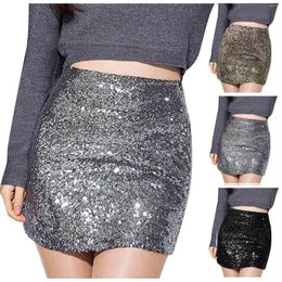 Skirts Bling Gold Lurex Skirt Bodycon Pencil High Elastic Korea Empire Mid Long Sequin Sexy Club Khaki Silver Black