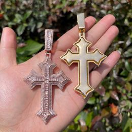 Pendant Necklaces Bubble Letter Iced Out Cross Necklace for Men Prong Setting Real Copper Cubic Zirconia Hip Hop Jewelry Dropshipping Items 230621