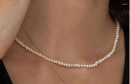 Choker Chokers 3x4mm White Pearl Necklace Gold Clasp Extend Chain Natural Freshwater Women Jewellery 14'' 17'' 35cm